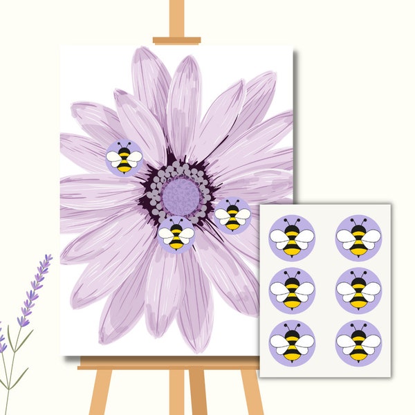 Spring Birthday Party Game - Pin the Bee on the Flower, Birthday Party Instant Download, Floral Theme Birthday