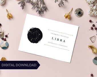 Libra Birthday Card, Libra Greeting Card, Libra Zodiac Sign Postcard, Libra Horoscope Stationary, Libra Constellation