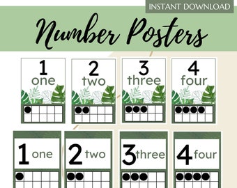 Tropical Number Posters - Printable Number Posters - Instant Download - Classroom Number Posters - Ten Frames Number Signs
