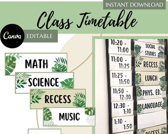 Tropical Botanical Schedule Cards - Classroom Timetable - Editable - Visual Schedule - Classroom Schedule - Pocket Folder - Letter and A4