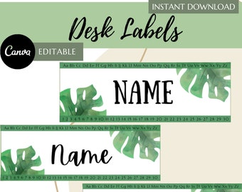 Tropical Classroom Desk Labels - Instant Download - Editable - Classroom Desk Plates - Classroom Labels - Letter or A4