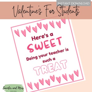 Valentine&#39;s for Classroom - Student Valentine&#39;s Day Cards - Valentine&#39;s Card from Teacher - Printable Valentine&#39;s Day Tags
