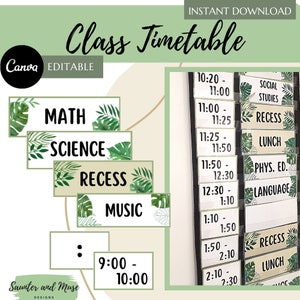 Tarjetas de horarios de botánica tropical - Horario de clases - Editable - Horario visual - Horario de clases - Carpeta de bolsillo - Tamaño carta y A4