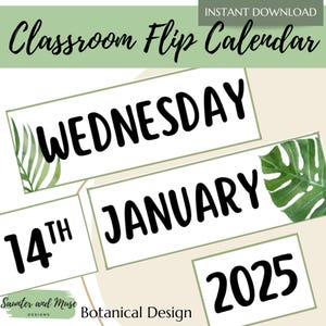 Plants Classroom Flip Calendar - Tropical Leaves - Classroom Decor and Display - Pocket Calendar