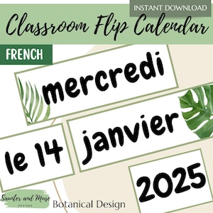 Calendário de bolso para sala de aula com plantas - Folhas tropicais - Decoração e exibição para sala de aula - Calendário de bolso - Botânico