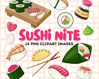 Sushi Clipart Bundle, Sushi PNG, Sushi Designs, Cuisine japonaise Clipart, Clipart asiatique, Sushi Roll Clipart, Conceptions d’autocollants, Utilisation commerciale