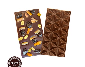 Sunshine Single Province Dark Chocolate Bar with Cherries, Pistachio, and Orange Rind. Vegan Gluten-Free,  Organic Chocolate Bar.