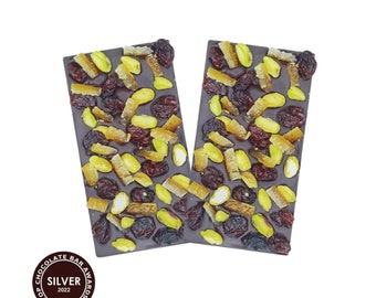 Nuts About Cherries Bar with Pistachio and Candied Orange, Vegan Gluten-Free Dark Chocolate Bar,  Organic Chocolate Bar