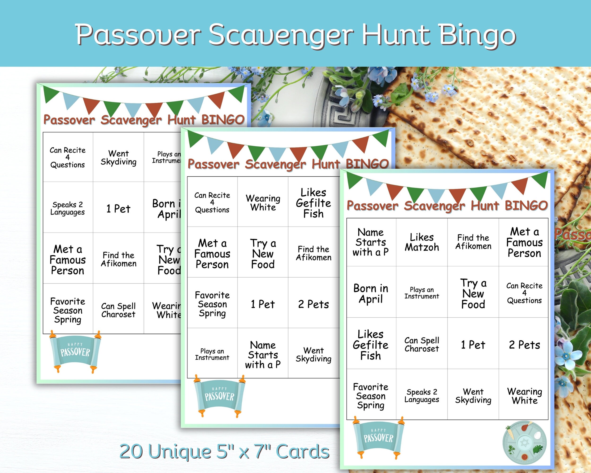 Passover Game, Scavenger Hunt, Bingo, Passover Party Theme, Games for ...
