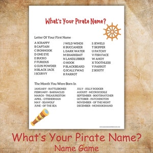 What&#39;s Your Name Game, What&#39;s Your Pirate Name, Pirate Game, Pirate Birthday Party Theme, Classroom Game, Homeschool Game