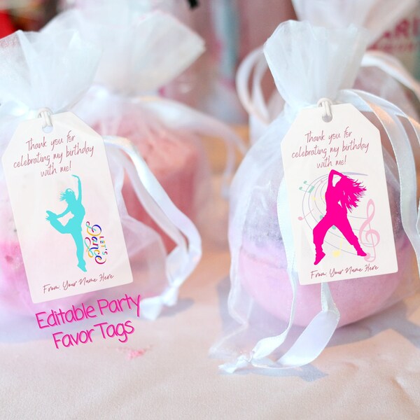 12 Editable Party Favor Tag For Dancers, Dancer Theme Tag For Party Favor, Birthday Party Favor, Happy Birthday Gift Tag, DIGITAL DOWNLOAD