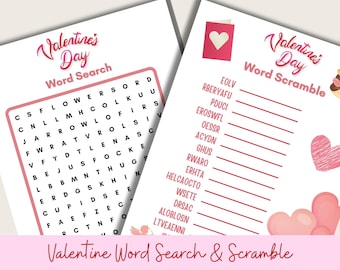 Valentine's Day Game Bundle: Word Search & Scramble (Digital Download)
