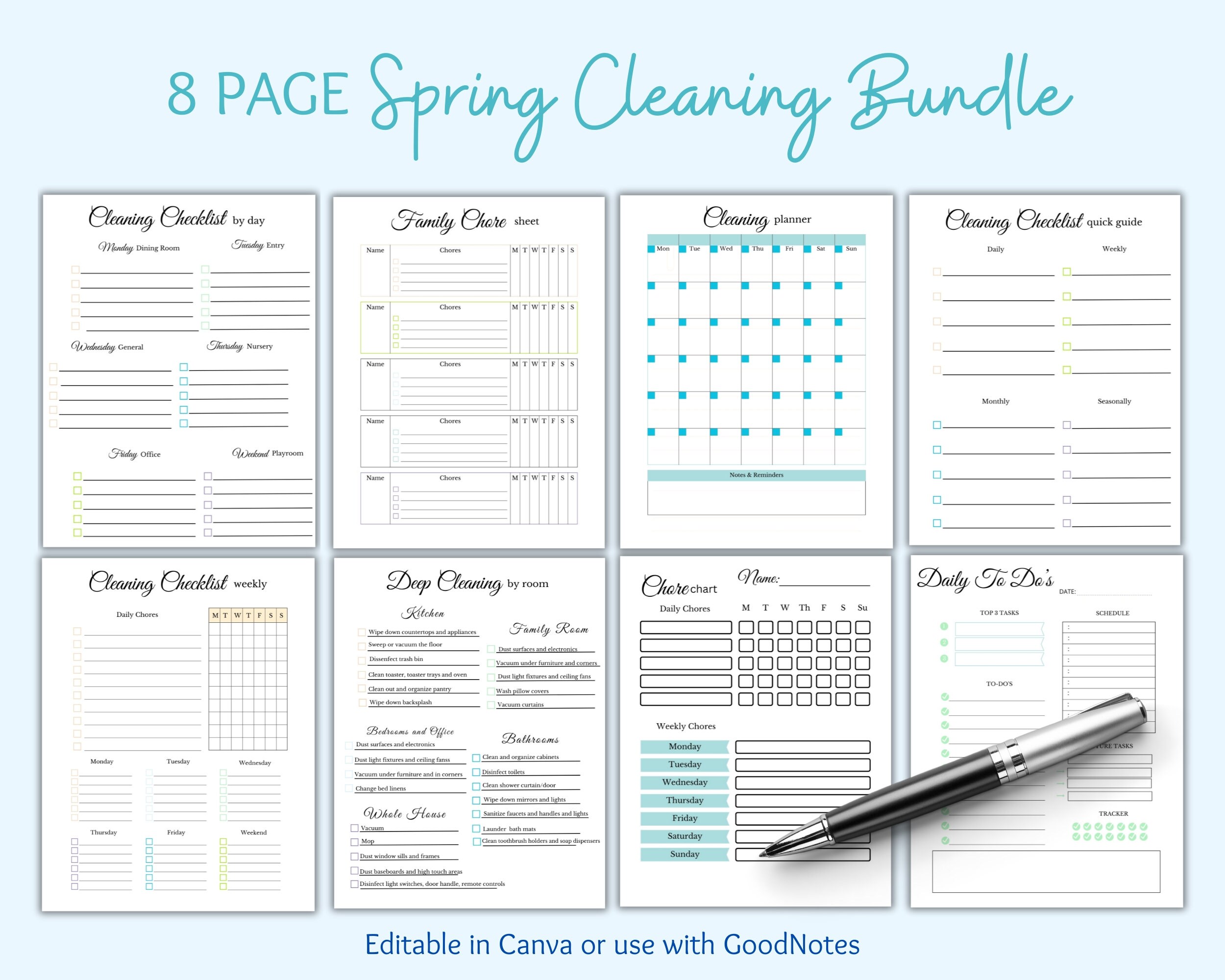 Editable Cleaning Checklist Bundle: Household Chore Charts (digital ...