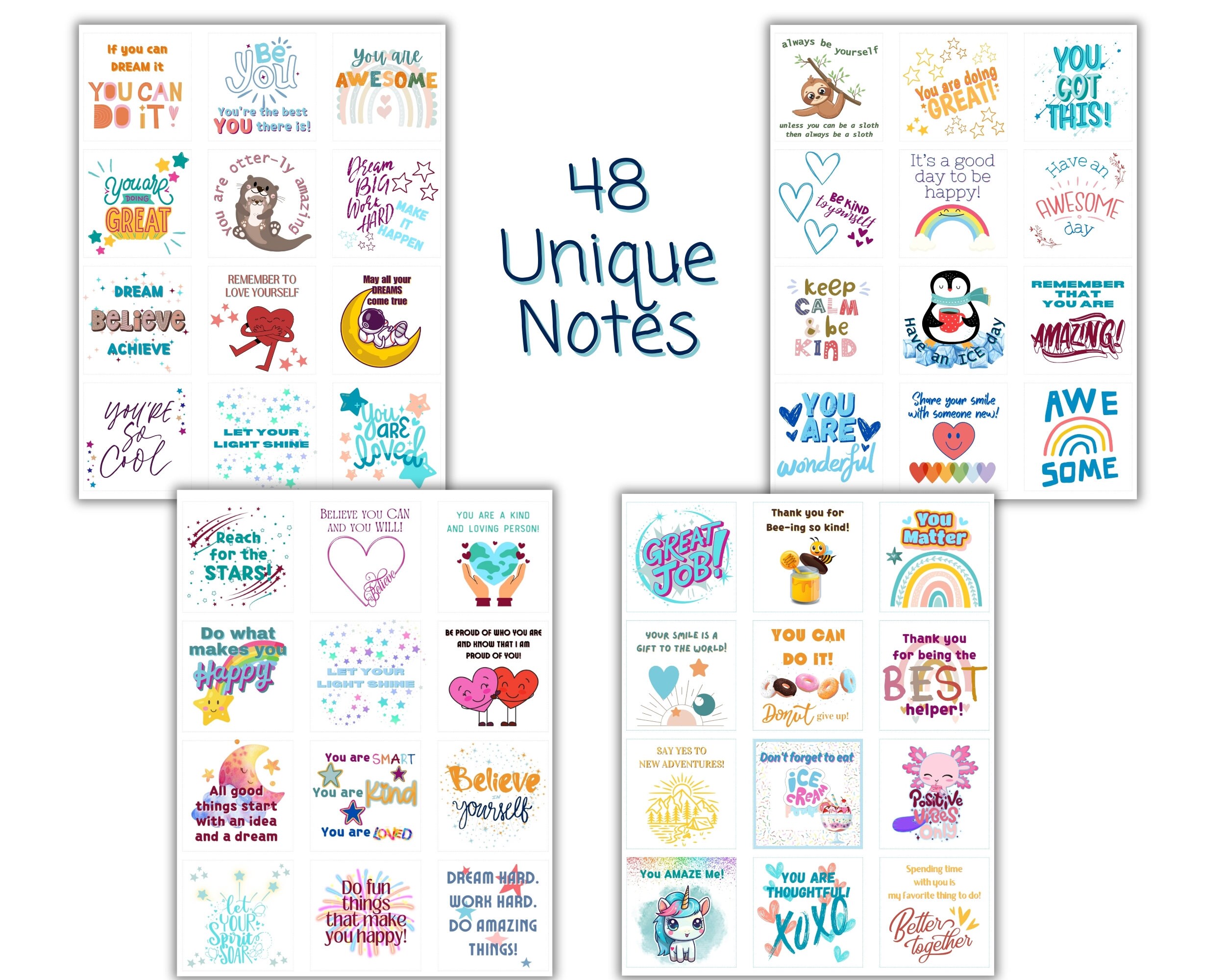 Notes For Kids 48 Lunchbox Notes for Kids School, Lunch Box Notes, Motivational Notes ...