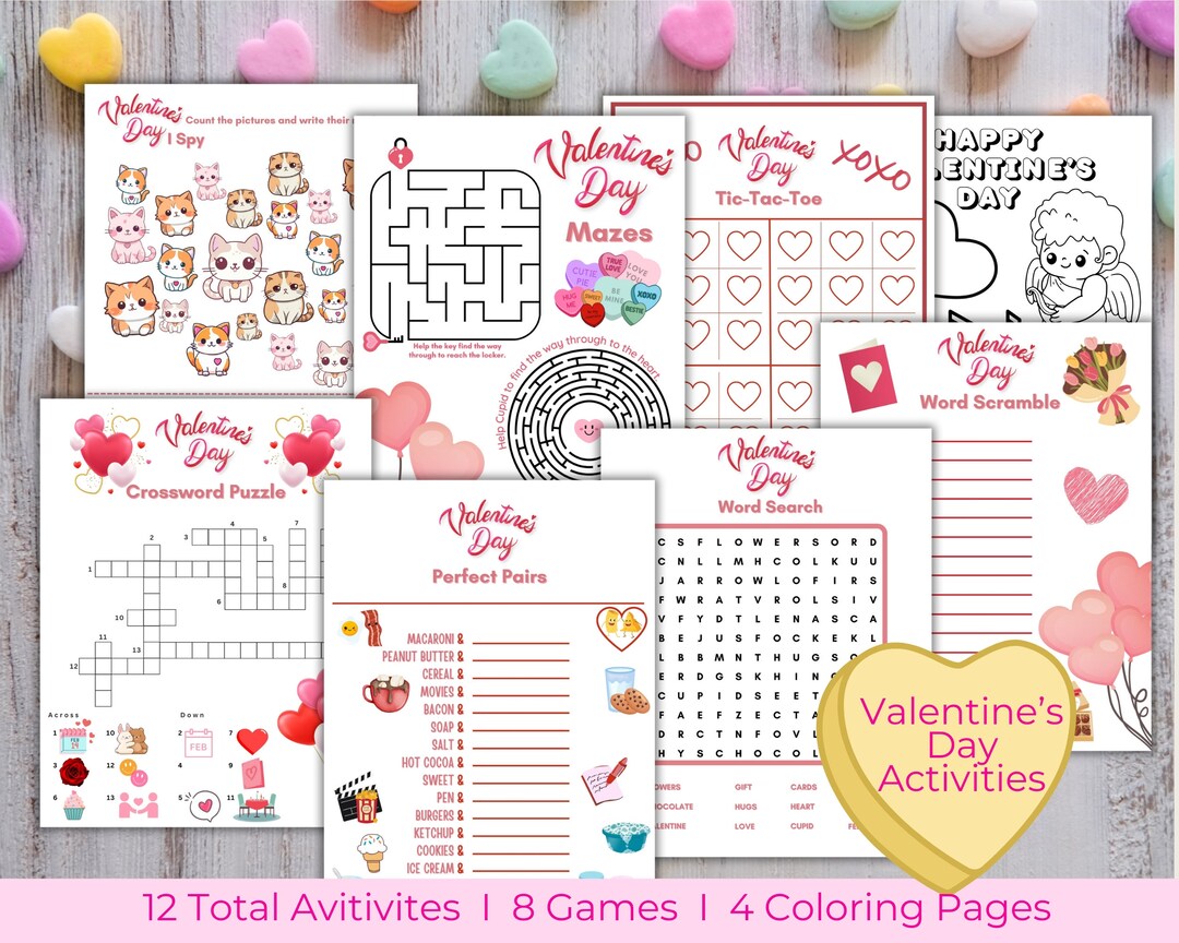 12 Valentines Day Printable Activities Games Bundle Valentines Kid