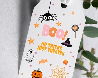Etiquetas imprimibles para regalos de Halloween, ¡Solo dulces, nada de trucos! (Descarga digital)