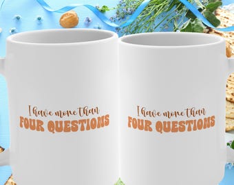 Taza de café con 4 preguntas de Pésaj: regalo para el Séder judío, 15 oz