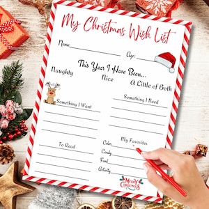 Weihnachtswunschliste, Brief an Santa druckbar, Weihnachtsaktivität, Kinderwunsch, Urlaubwunschliste, Wunschliste, digitaler Download