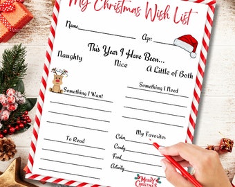 Christmas Wish List, Letter To Santa Printable, Christmas Activity, Kids Wish, Holiday Wish List, Wish List, Digital Download