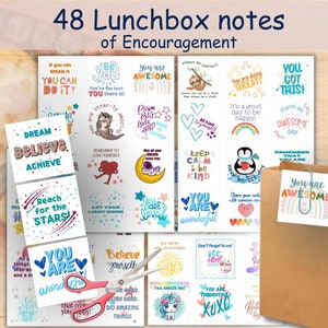 48 Lunchbox Notizen für Kinder Schule, Lunch Box Notizen, Motivationsnotizen für Kinder, Ermutigungskarten, Notizen für Kinder, Wachstumsgedenkweise