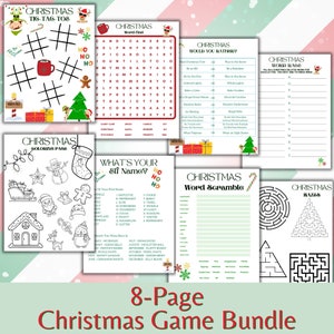 8 Printable Christmas Activities, Christmas Activity Bundle, Kid&#39;s Activities, Christmas Coloring pages, Christmas Party Games, Printable