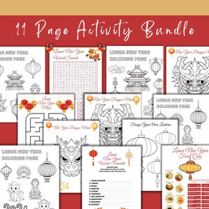 11 Page Chinese New Year Game Bundle, Lunar New Year Printable Game, Printable Games, Lunar New Year Party, 2024 Year Of The Dragon