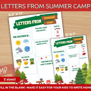 Summer Camp Notes, Fill In The Blank Camp Letters, Summer Camp Letter, Camp Notes For Kids, Camp Stationery, DIGITAL DOWNLOAD