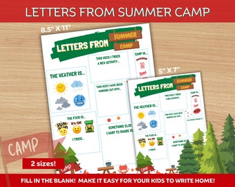 Summer Camp Notes, Fill In The Blank Camp Letters, Summer Camp Letter, Camp Notes For Kids, Camp Stationery, DIGITAL DOWNLOAD
