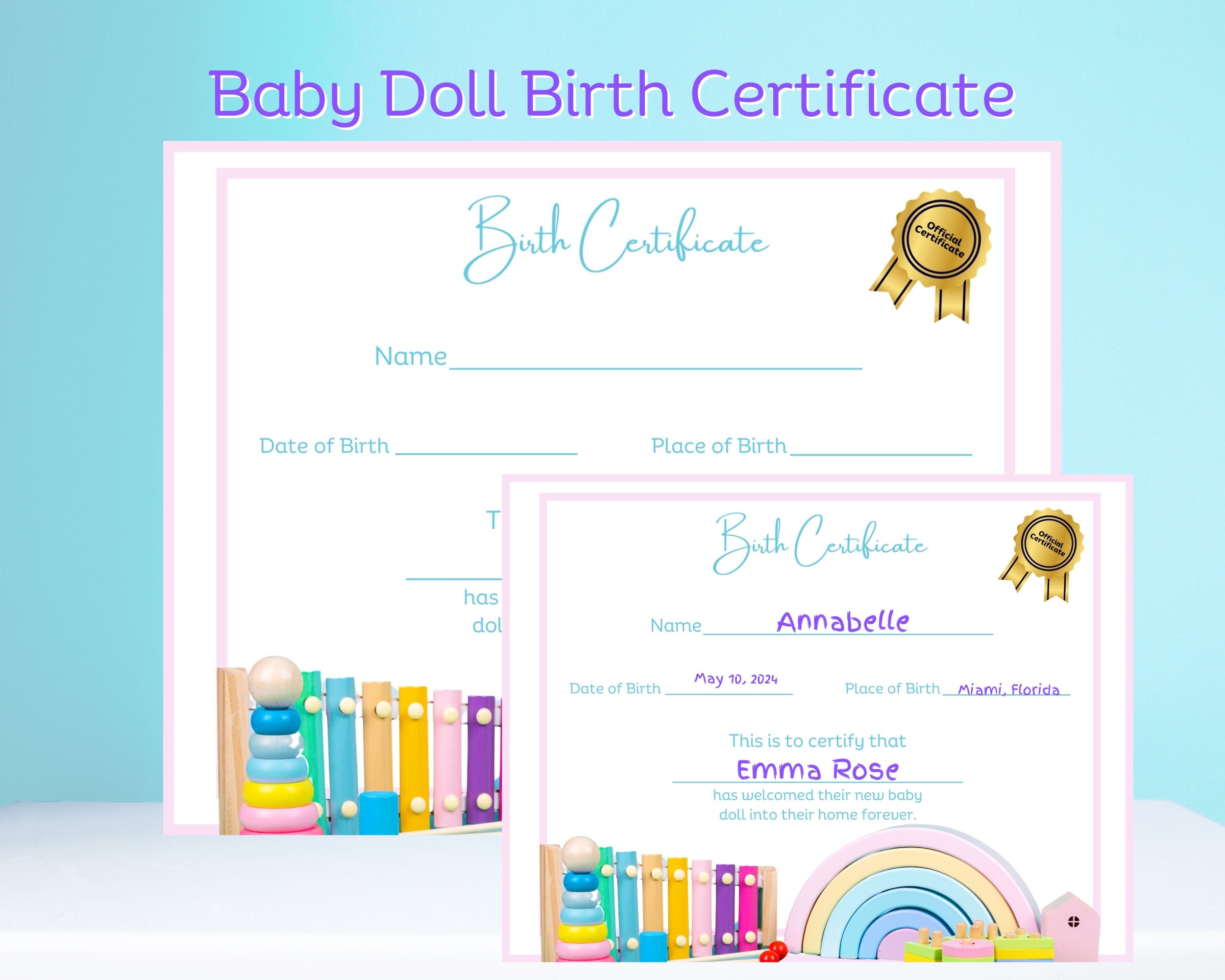 Baby Doll Birth Certificate, Gifts for Kids, Dolls - Etsy