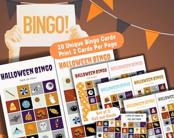 Halloween Bingo Game: 20 Printable Cards, Kids Party Activity (Digital Download)