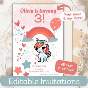 Editable Unicorn Invitation, Unicorn Theme Party, Magical Birthday, Happy Birthday, DIGITAL DOWNLOAD