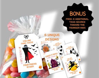 Editable Halloween Gift Tags, 6 Unique Designs (Digital Download)