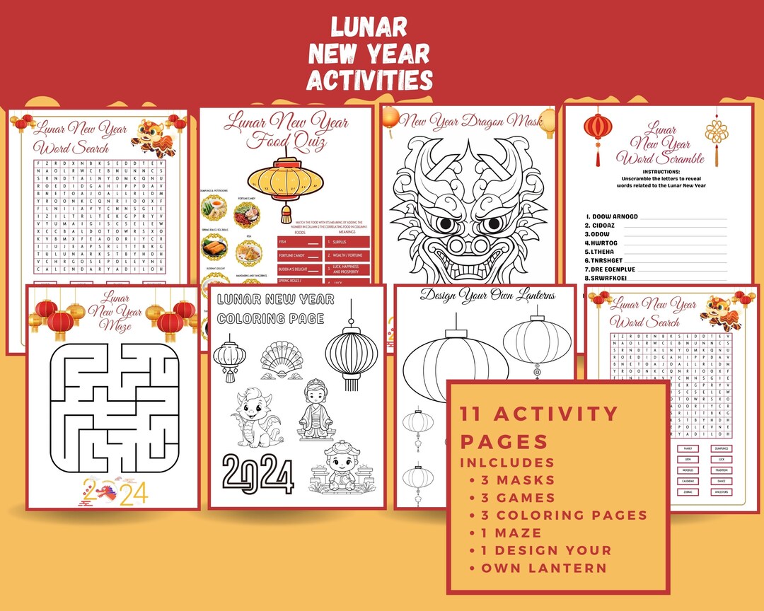 Lunar New Year Printable Games, Lunar New Year Activities, Classroom