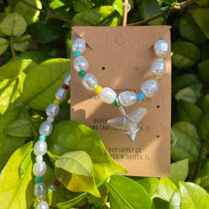 One of a kind Shark Tooth hand-wrapped silver on colorful pearl Beaded Necklace | Beach Bum Supply Co