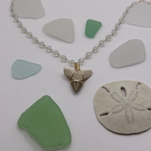 One of a kind Shark Tooth hand-wrapped on clear Esmerelda pearl beaded Necklace | Beach Bum Supply Co