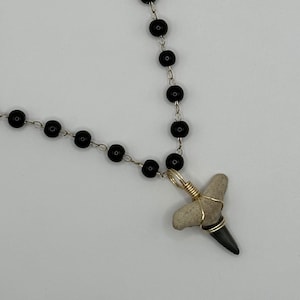 One of a kind Shark Tooth hand-wrapped on black Esmerelda pearl beaded Necklace | Beach Bum Supply Co