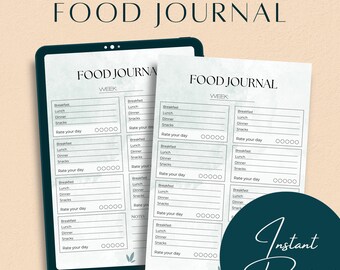 Food journal, Food journal printable, Daily food planner, Daily food journal, PDF Planner printable, Food journal template, Food plan