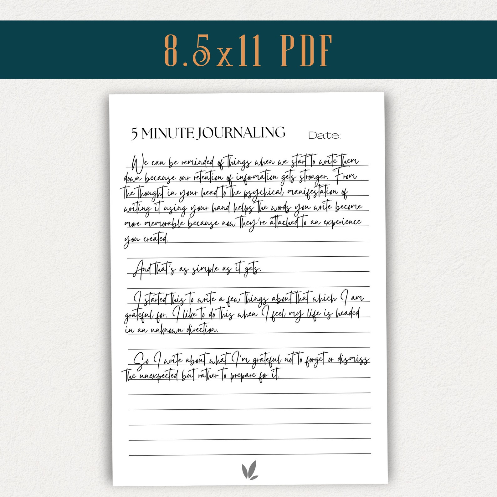 5 Minute Journaling Page Printable, Five Minute Journal Digital PDF ...
