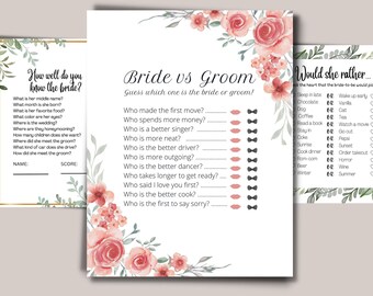 Three Bridal Shower Games — Games for the Bride & Groom, Bridal Games, Ready For Print, Instant Download