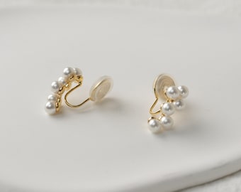 Boucles d'oreilles clip avec perles sans douleur, Boucles d'oreilles clip petites perles, Boucles d'oreilles délicates en perles, Cadeau pour elle, Boucles d'oreilles de mariage