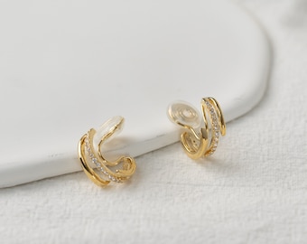 Clip On Huggie Gold Plated Earrings, Huggie Hoop Earrings, Tiny Gold Rounded Hoop Clip Earrings, Jewelry Gift for Her, Small Dainty Earring