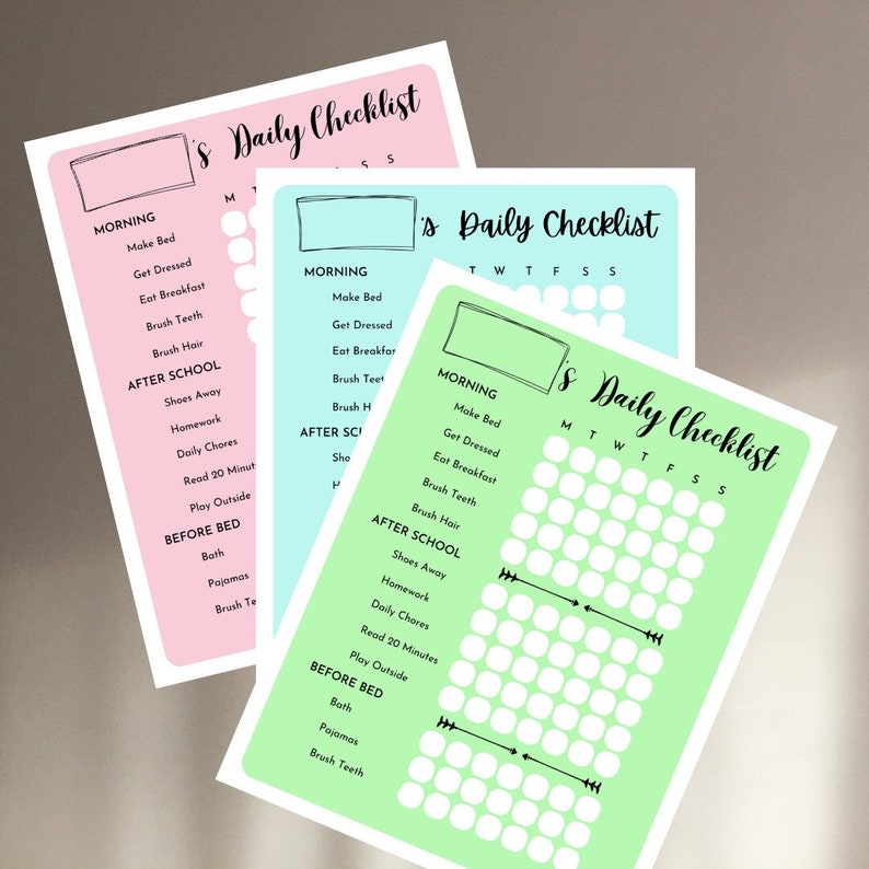 Kids Daily Checklist - 3 Printable Files - Morning Afternoon and Before ...