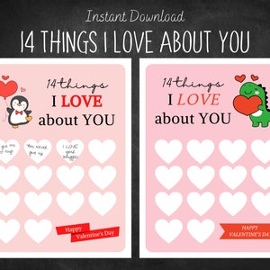 Conto alla rovescia di San Valentino - 14 cose che amo di te, download digitale, San Valentino, Amore, San Valentino stampabile,