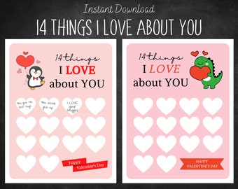 Valentine Countdown - 14 Things I LOVE about you, digital download, Valentine's Day, Love, Valentine printable,