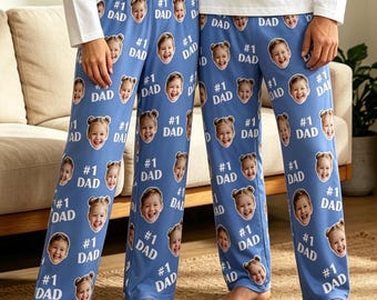 Custom Face Pajama Pants:Personalized #1 Dad Pants,Father’s Day Gift
