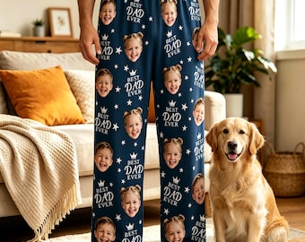 Custom Face Pajama Pants, Personalized Dad Ever Sleepwear