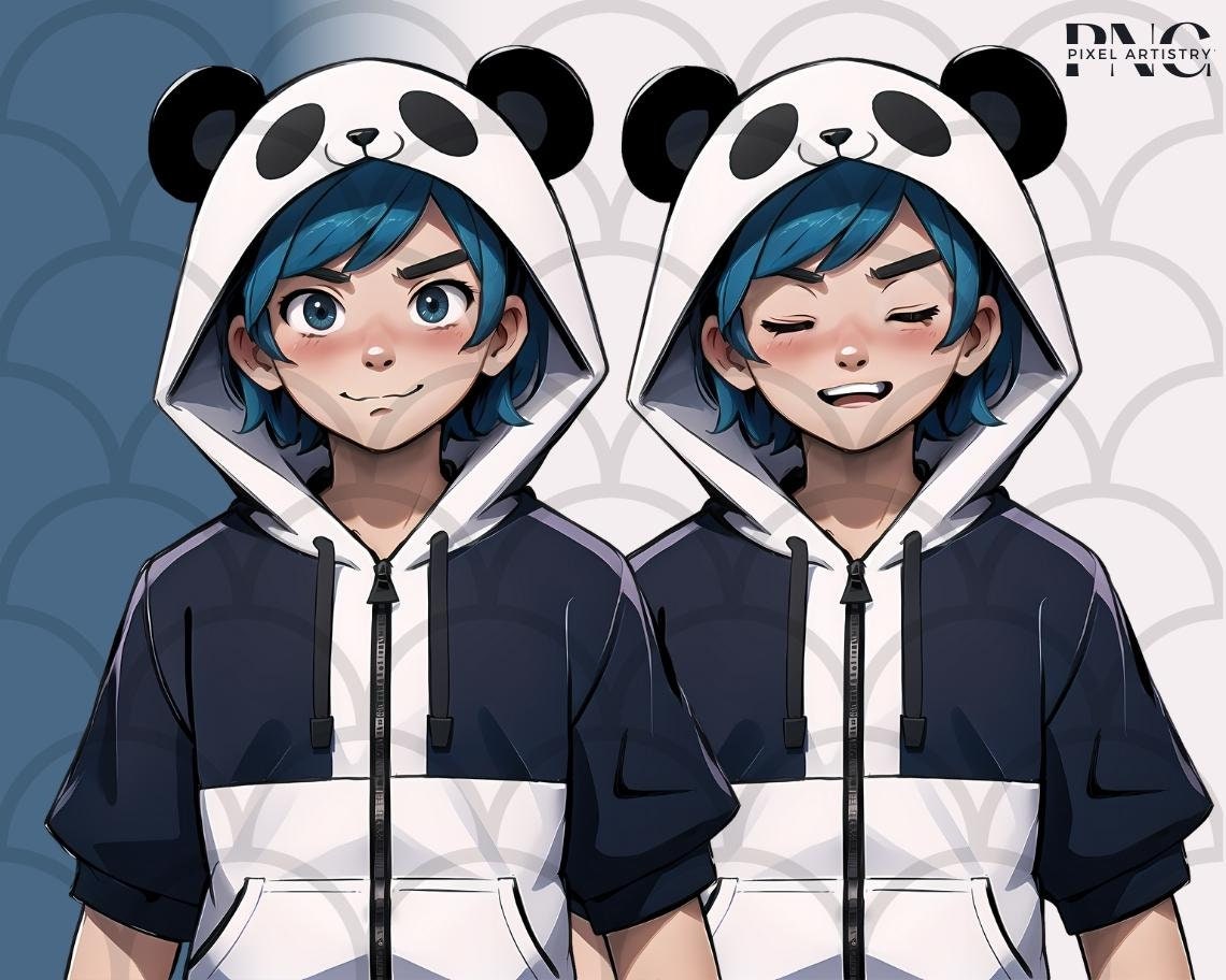 Pngtuber Panda Boy With 7 Expressions, Veadotube Ready PNG Tuber Ideal ...