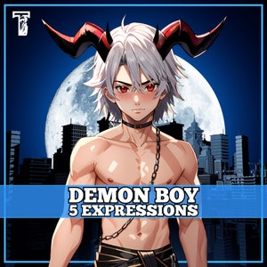 PNGTuber maschio, Demon Boy 1, Veadotube, PNG Tuber, Streaming, Twitch, Discord Reactive, YouTube Vtuber, Giftuber, Adottami modello predefinito