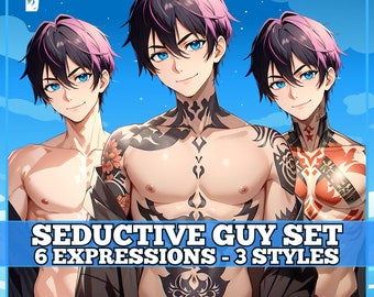 PNGTuber Seducente set maschile con 6 espressioni Veadotube Ready PNG Tuber ideale per lo streaming Veadotube Twitch