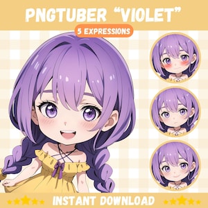 Cute PNGTuber Girl, Chibi Purple, Veadotube, PNG Tuber, Streaming, Twitch, Discord Reactive, YouTube Vtuber, Giftuber, Adopt Me Model